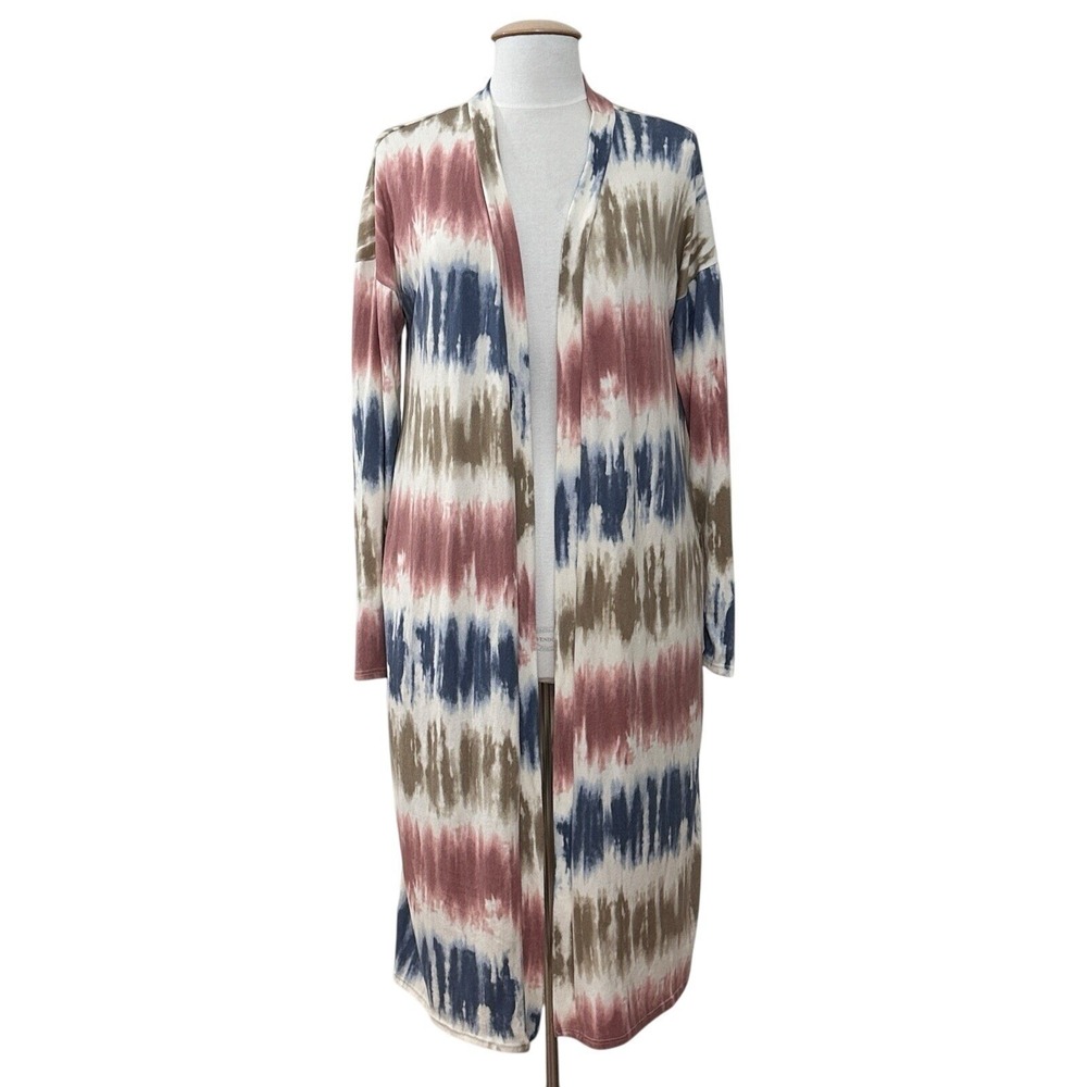 Tie Dye Duster Kimono Women Top S Open Long Boho Hippie Festival Beach Cover Up